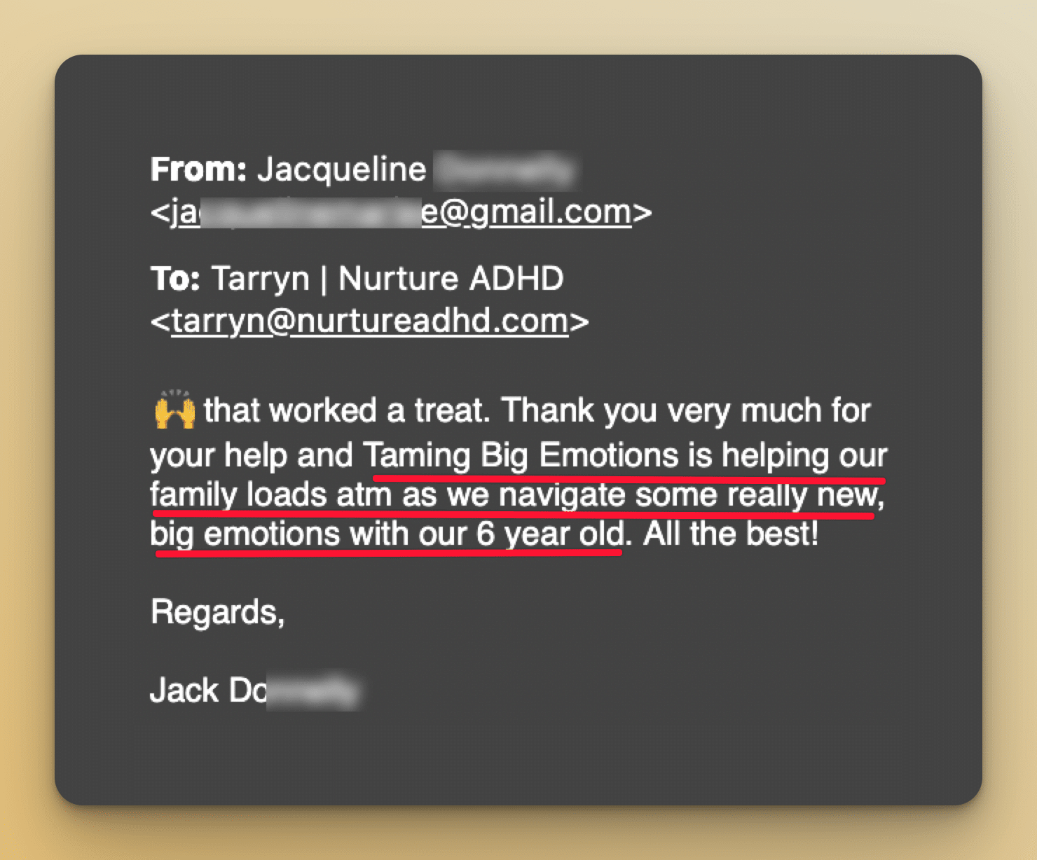 Parent testimonial message